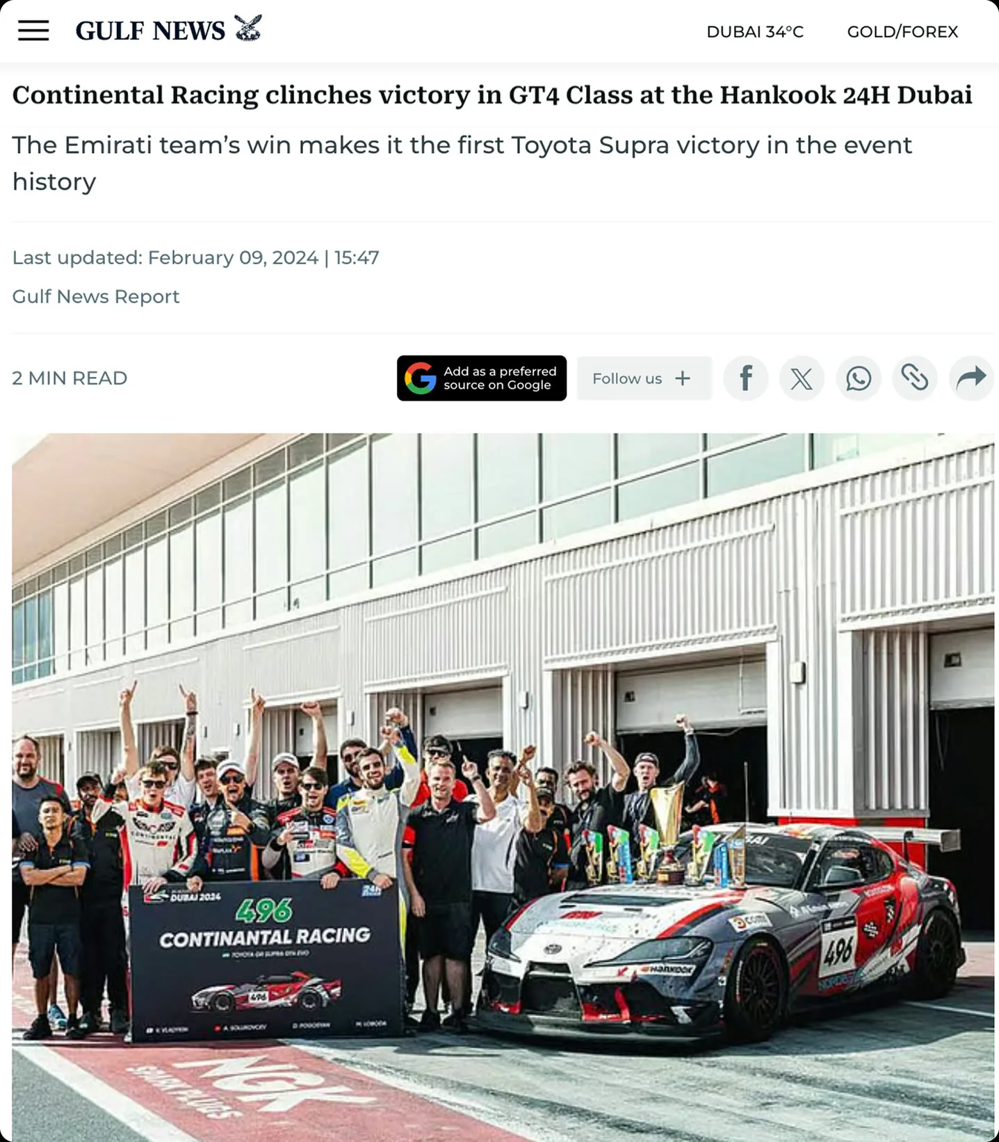 Press coverage of Continental Racing's 24H Dubai result