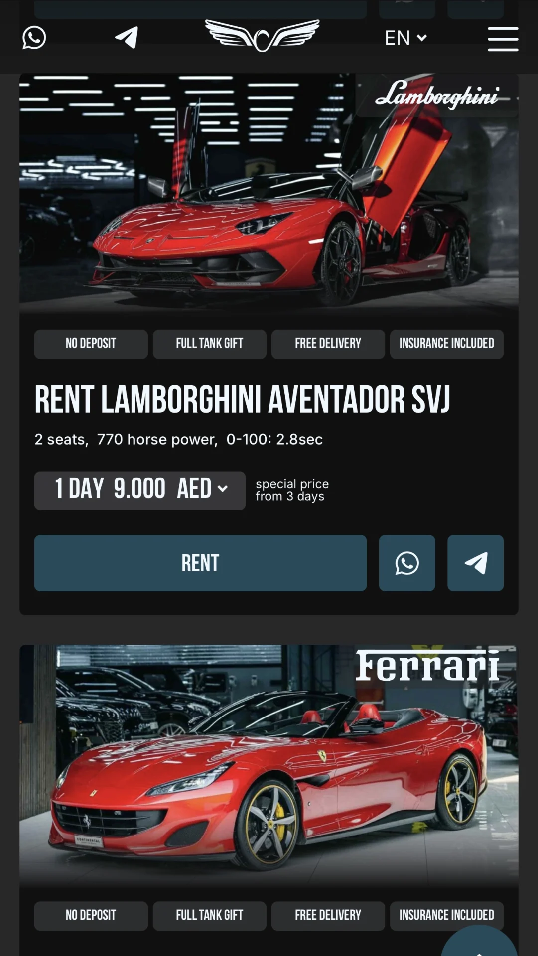Continental Rental mobile fleet listing